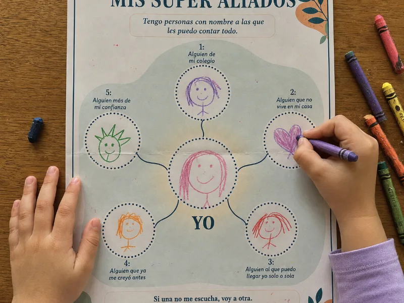 La hoja Mis súper aliados completada por una niña